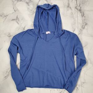 Pink Lily Blue Raw Hem Hoodie